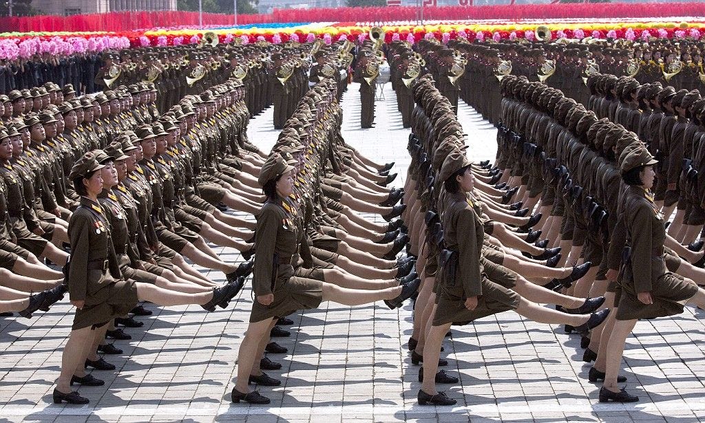 Tyrant Kim's mini-skirted robot army: The tightly-drilled ranks of ...