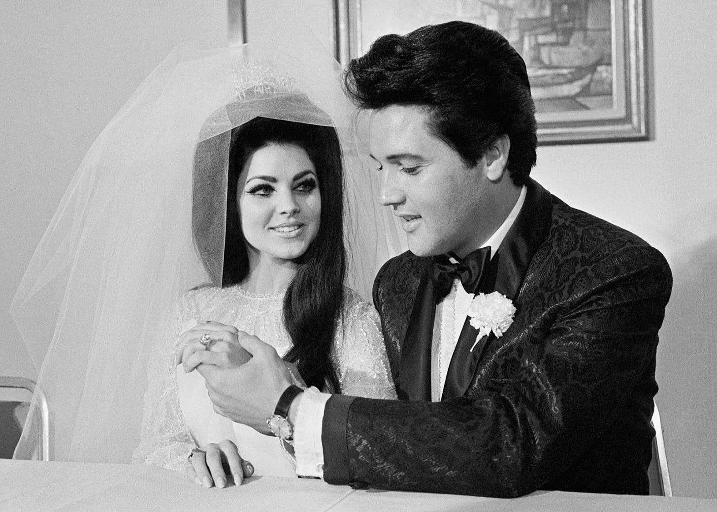 Priscilla and Elvis on their wedding day.