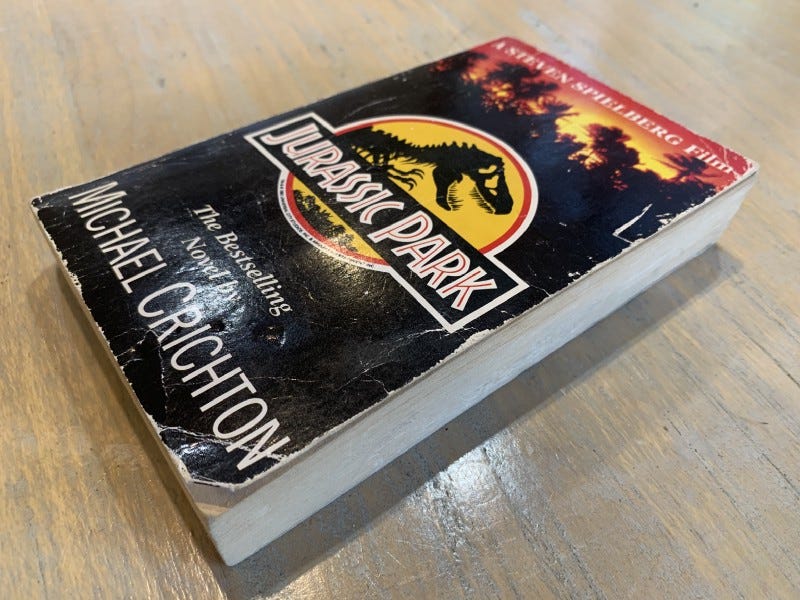 An image of the author’s copy of Jurassic Park