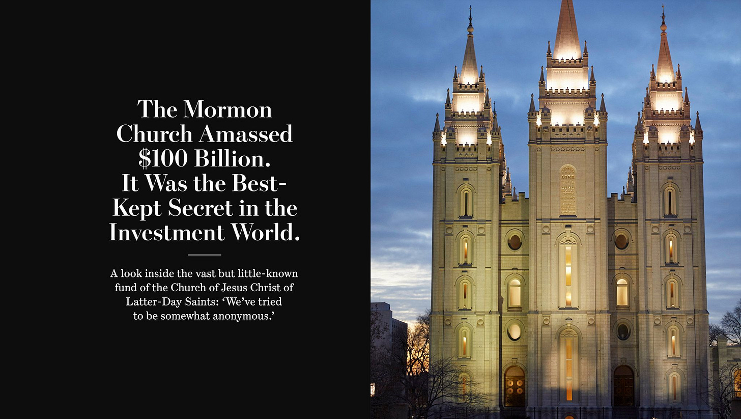 The Mormon Church Amassed $100 Billion. It Was the Best-Kept Secret in the  Investment World. - WSJ