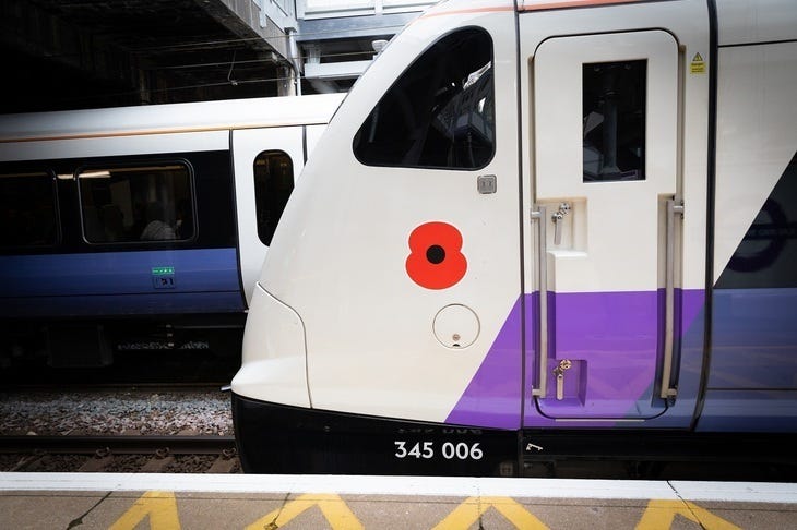 A poppy on an Elizabeth line train