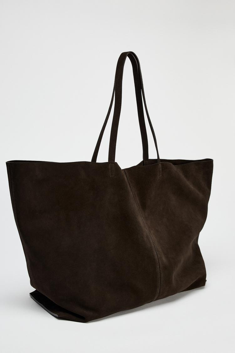 Zara SUEDE MAXI TOTE - Brown - Image 3