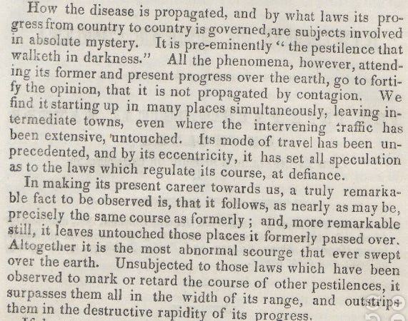 George Stewart Hawthorne's take on the spread of cholera 1849