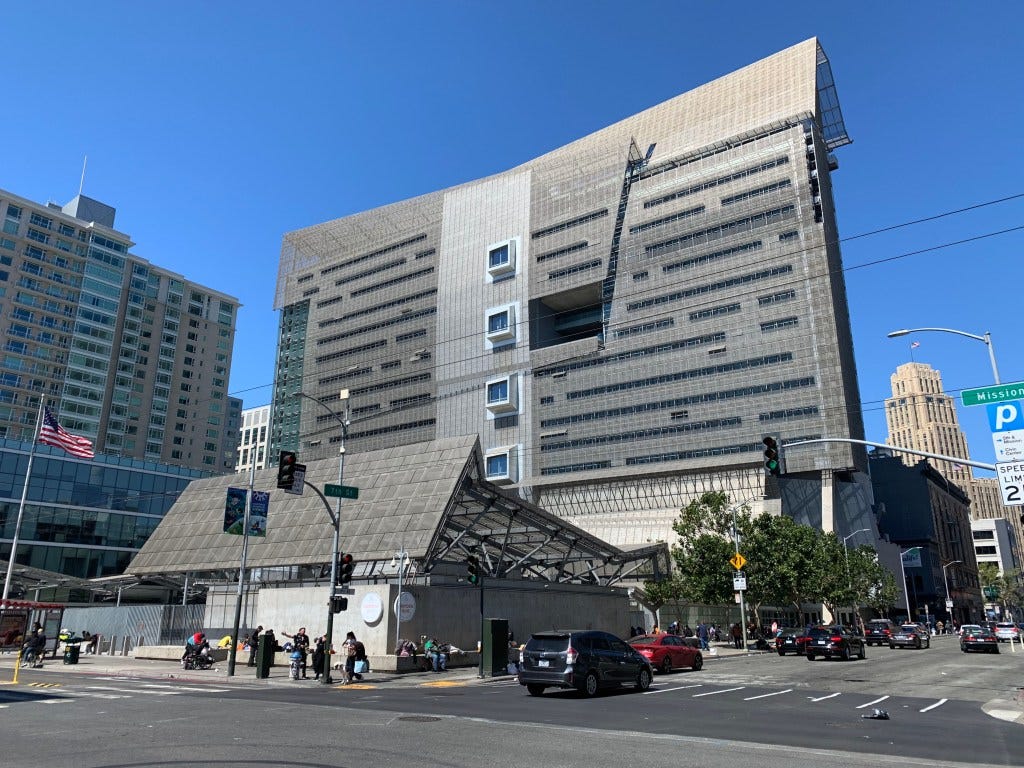 The Nancy Pelosi Federal Building at 7th Street and Mission is surrounded by homeless and drug users in San Francisco California on Sunday, August 27, 2023. The city of San Francisco has come under a lot of attack for how it is handling the homeless, drug and retail fallout in Downtown San Francisco.