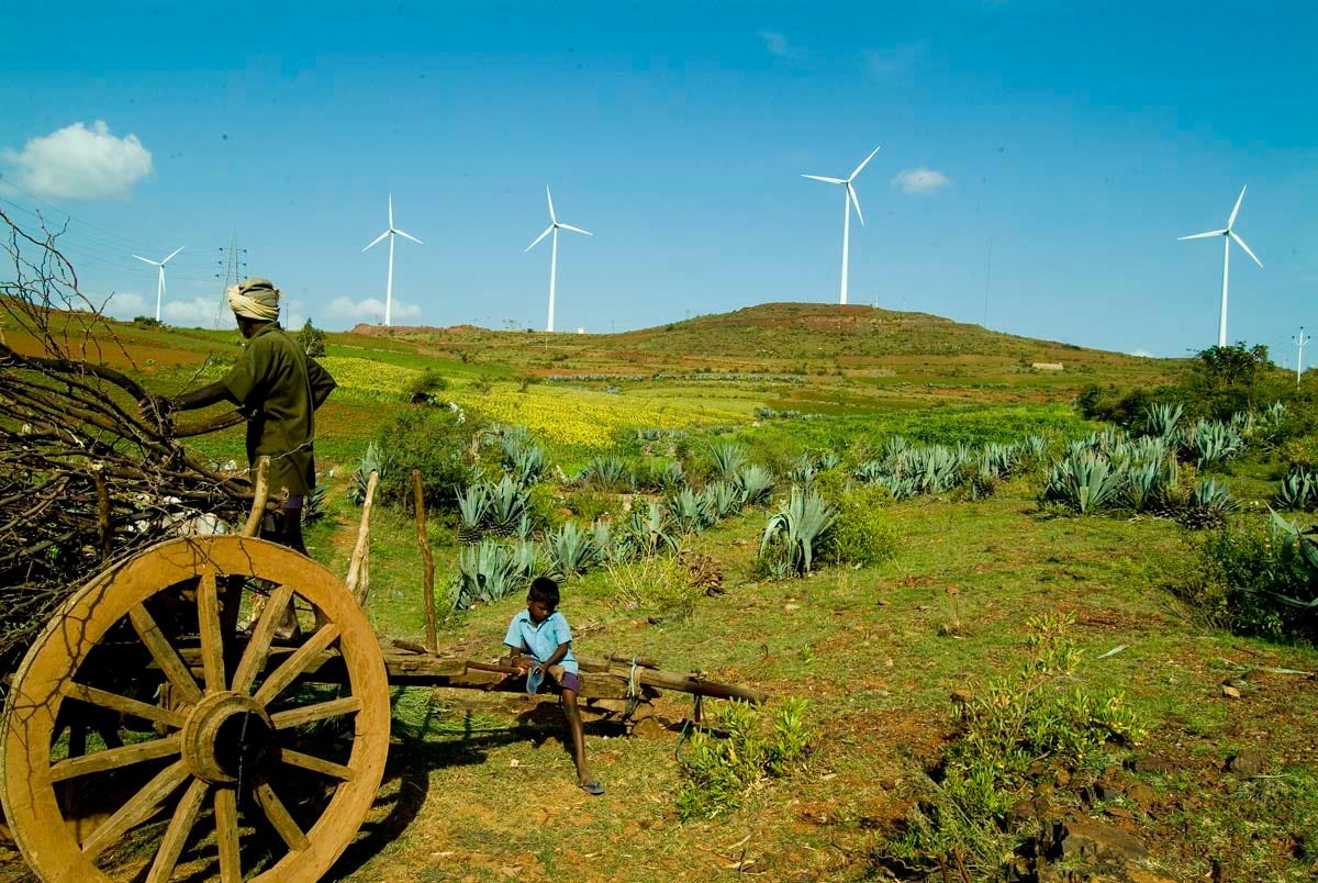 Wind turbines set up in India by Yahoo as a carbon offsetting project.