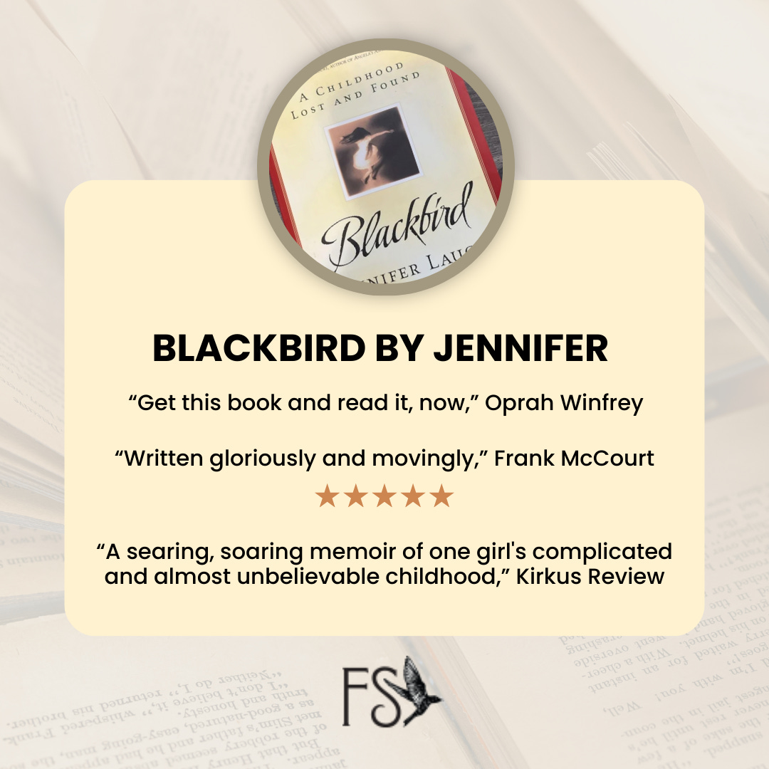 Image of author's book, Blackbird, with endorsements from greats like Oprah and Frank Mccourt. Image is linked.