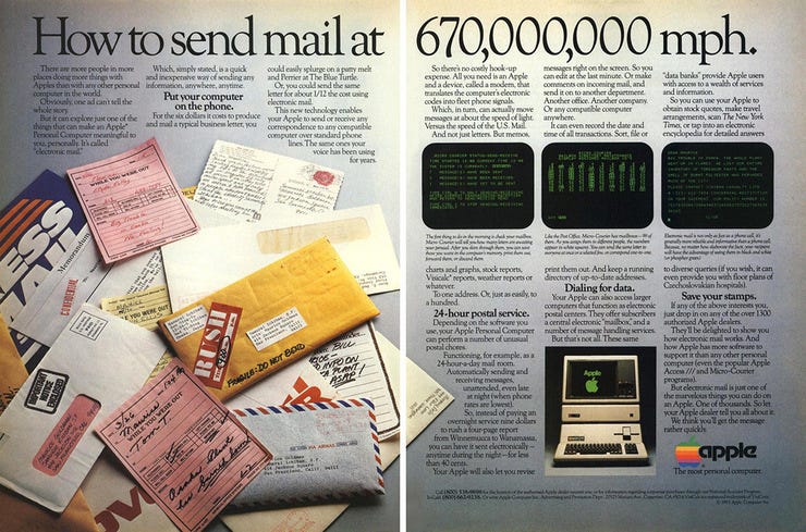 1983: Apple bewirbt etwas, was später Email genannt wird