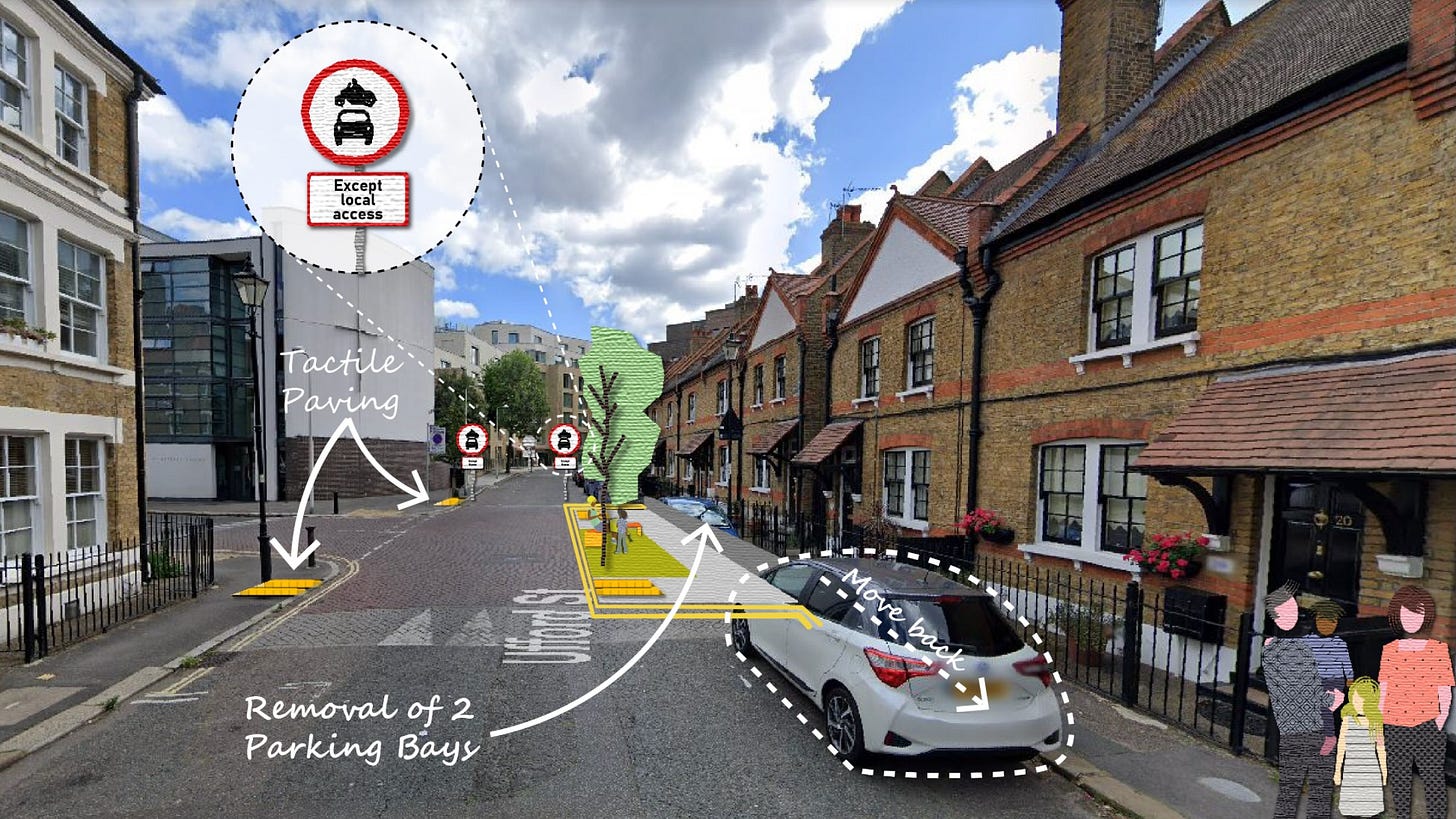 Access only signs to stop rat-running via Short and Ufford Street