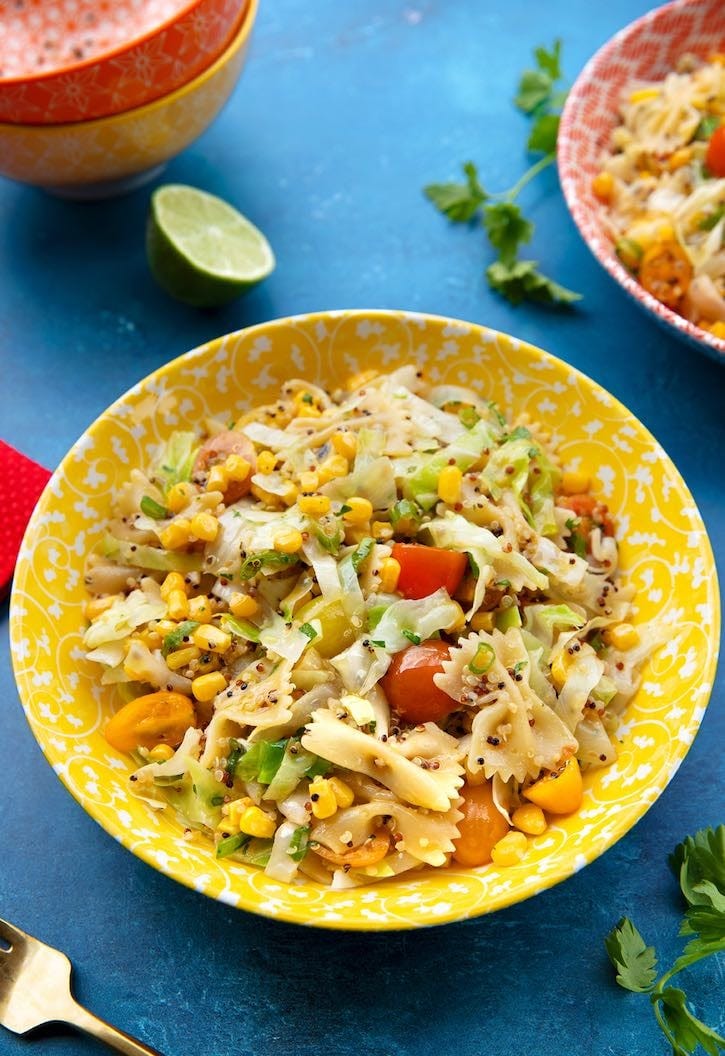 Pasta and quinoa salad with corn and tomatoes