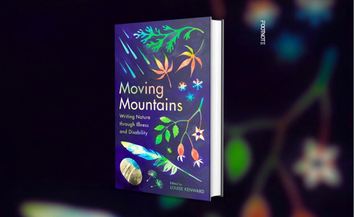 image of the book Moving Mountains on a dark background.