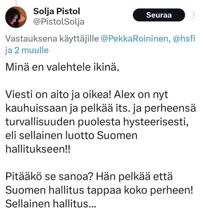 Solja väitti Suomen hallituksen pyrkivän tappamaan kyseisen saksalaisen toimittajan, ja, että toimittaa olisi ollut peloissaan perheensä puolesta.