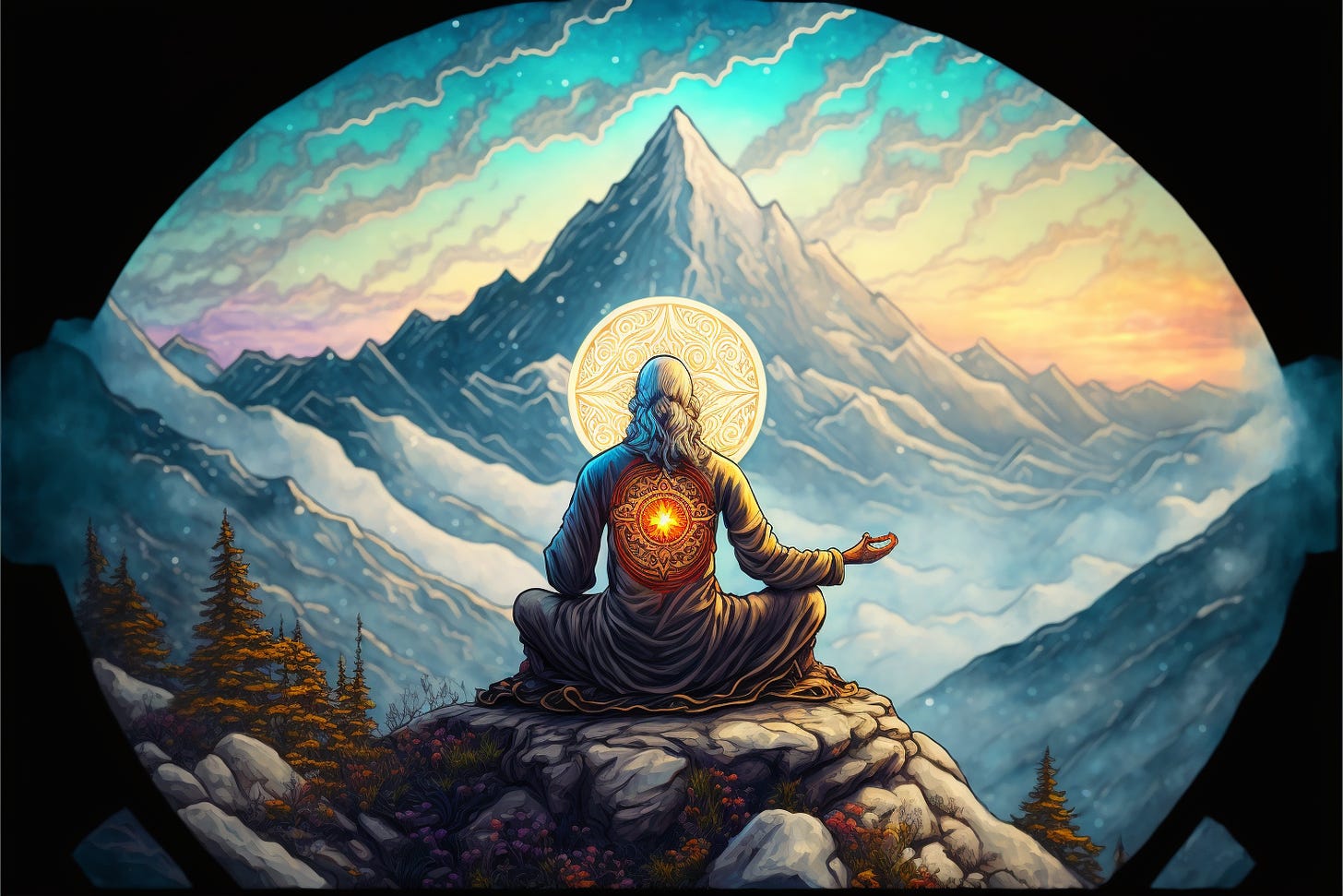 enlightened master meditating on the mountaintop