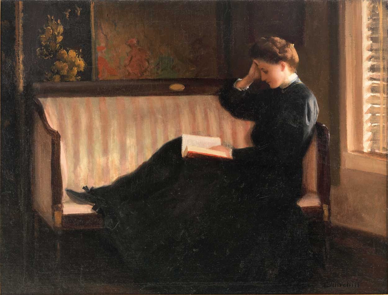 Woman Reading on a Settee Painting | William Worchester Churchill Oil  Paintings