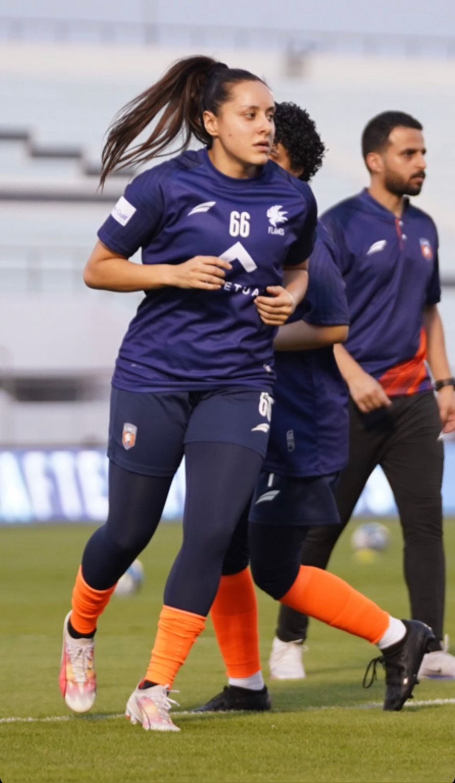 Maria Khan warms up with Eastern Flames FC