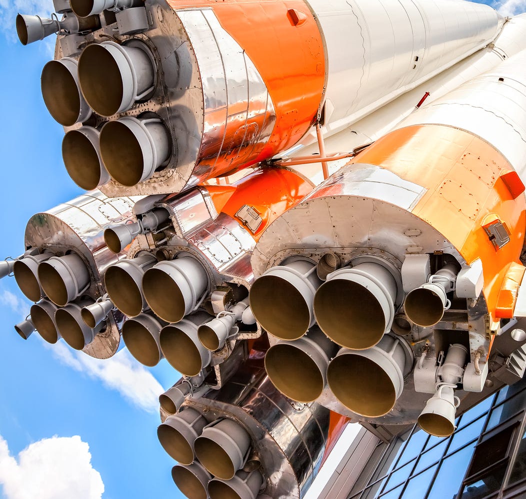 Soyuz rocket engines up close.