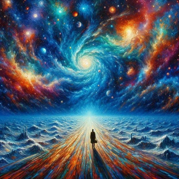 A bright vibrant oil painting of the vastness of the universe as nothingness  