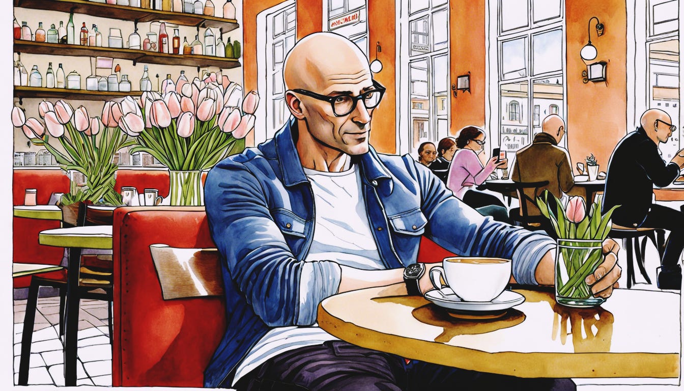 AI image of man sitting at a cafe