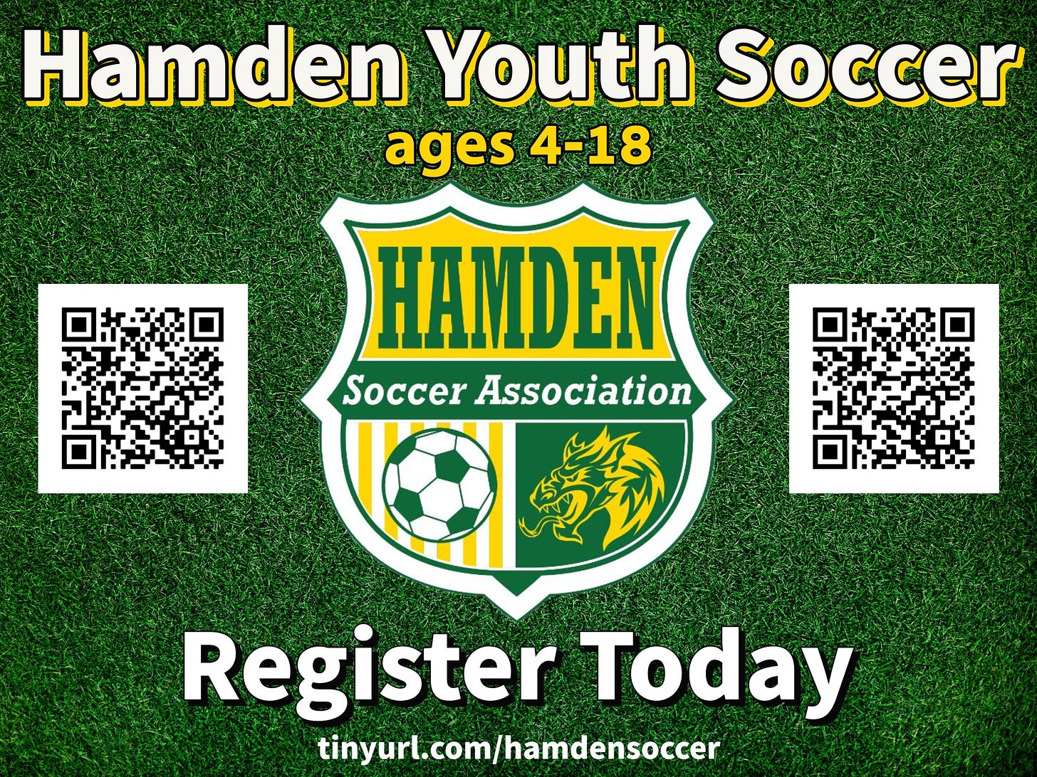 May be an image of soccer, football and text that says 'Hamden Youth Soccer ages 4-18 HAMDEN Û Register Today tinyurl.com/hamdensoccer'