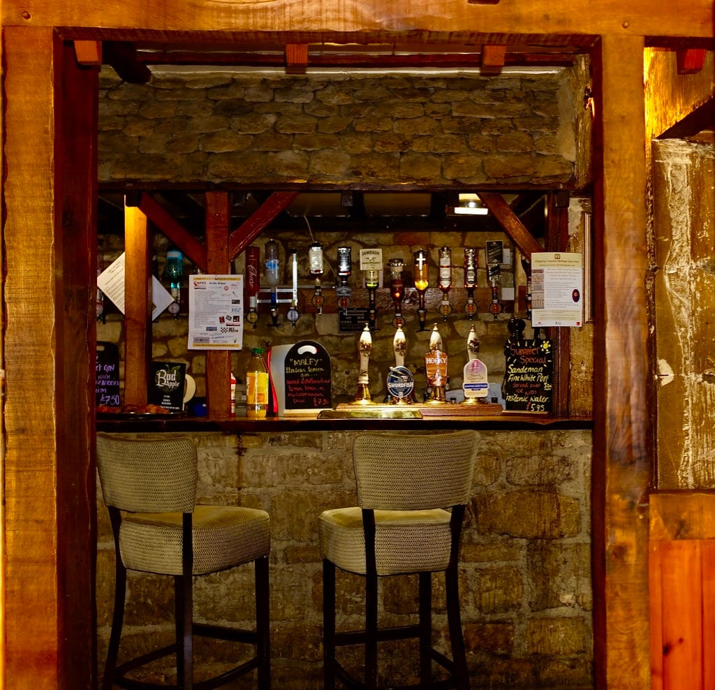 A bar with a counter and chairs

AI-generated content may be incorrect.