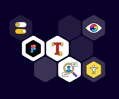 A hexagonal hive of icons with UX resources inside each node