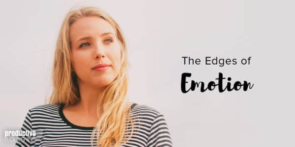 Blonde woman in striped shirt. Text overlay: The Edges of Emotion