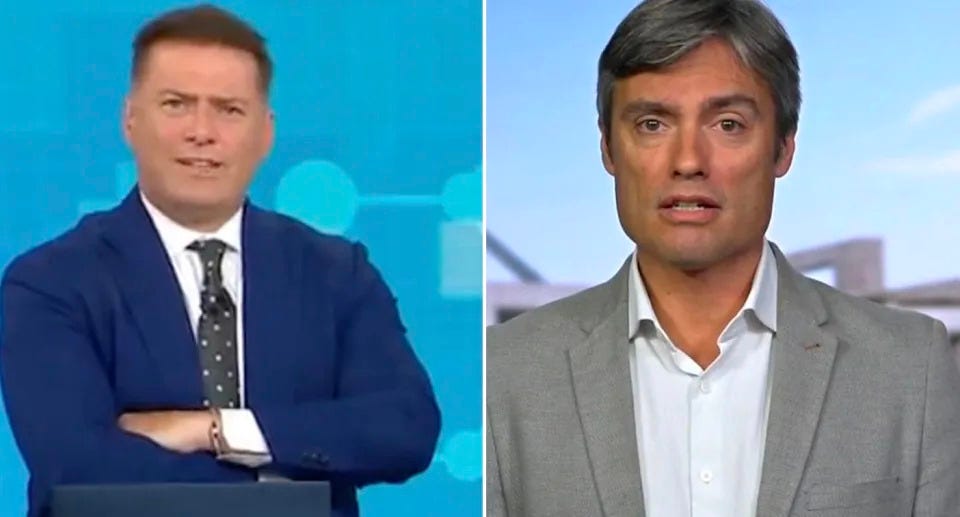 Today Show host Karl Stefanovic crosses his arms as he questions Dr Nick Coatsworth