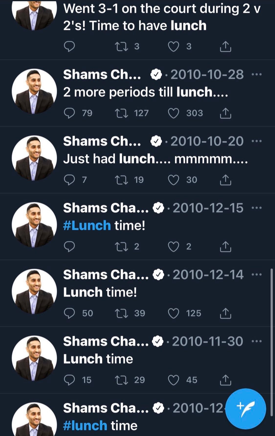 Shams lunch tweets