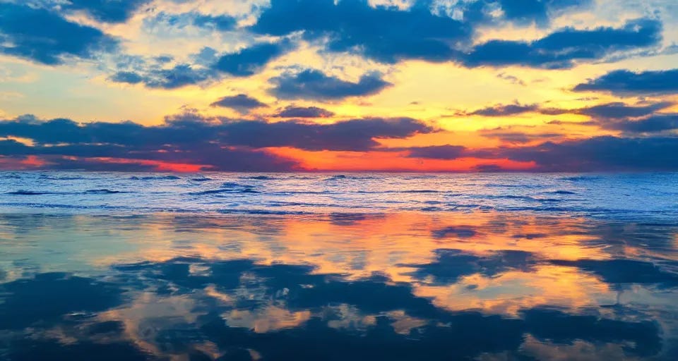 the most beautiful sunset over the ocean, reflections, | Stable Diffusion