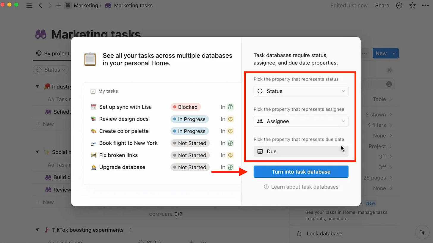 Task Database Properties