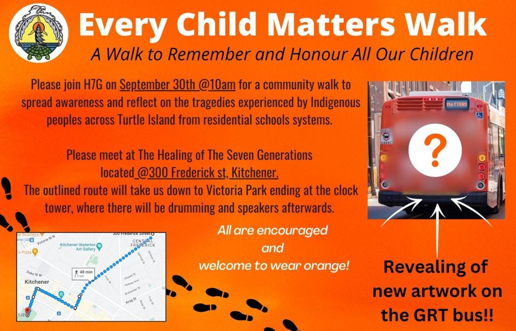 Poster for the Every Child Matters walk: A walk to remember and honour all our children