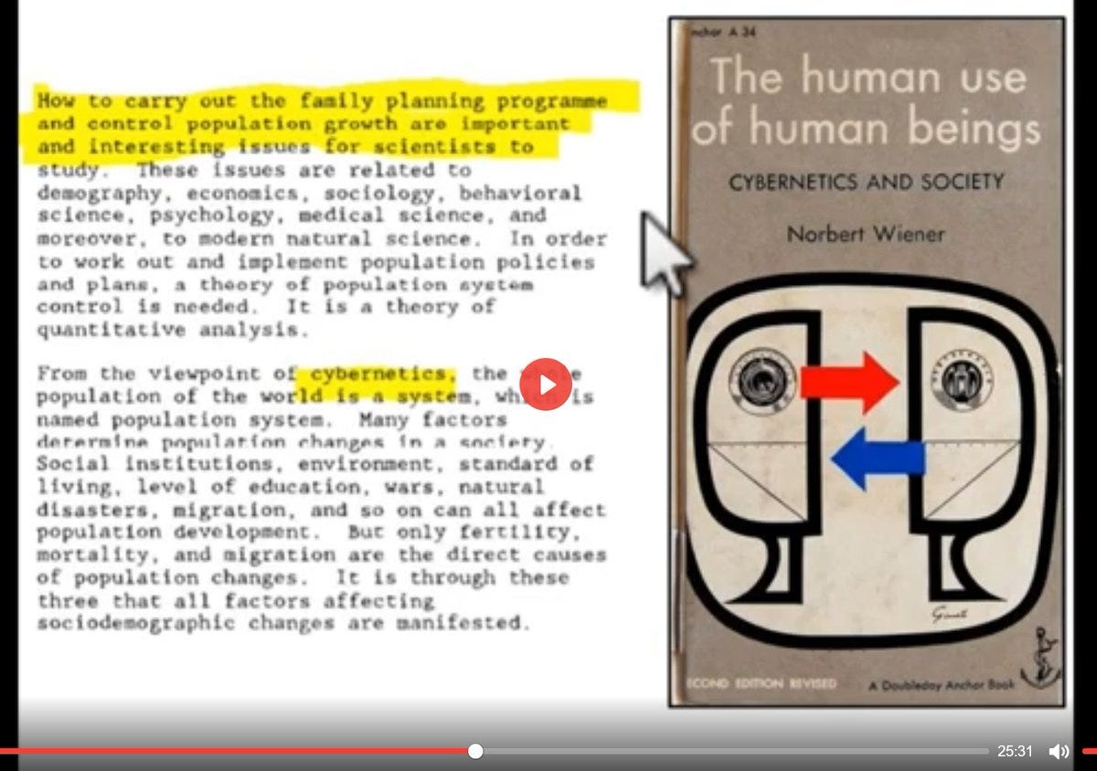 A paper on cybernetics theory on tackling the Chinese population problem > Norbert Wiener

 