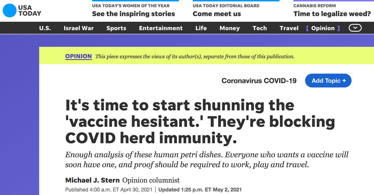 USA Today: Shunning the Vaccine-Hesitant