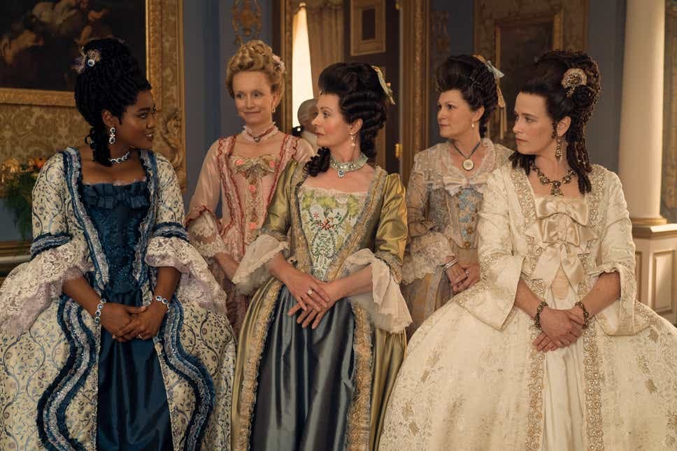 Lady Danbury, Violet's mother, and some other ladies talking at the palace.