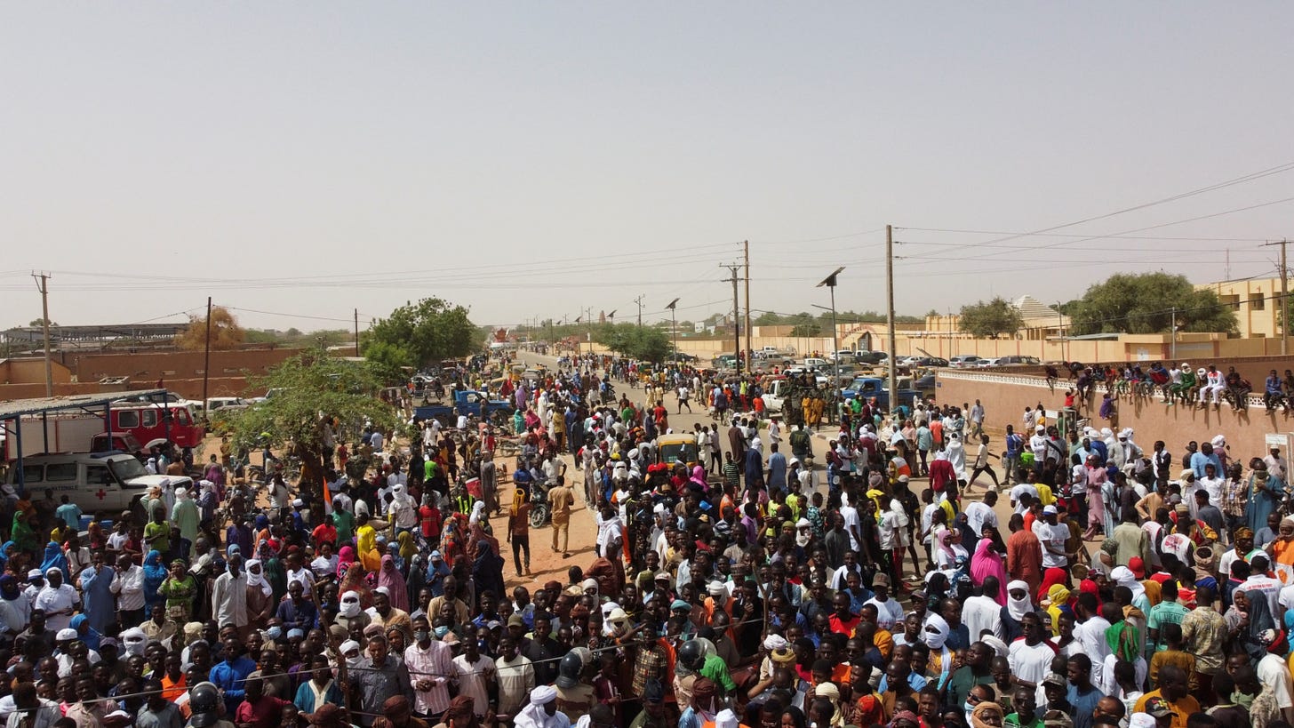 PHOTO: Nigeriens gather to protest against the U.S. military presence, in Agadez, Niger on April 21, 2024.