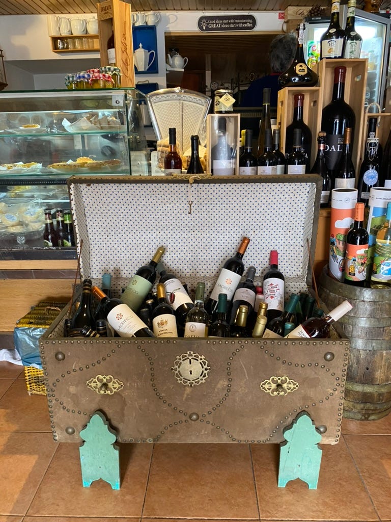 A treasure chest full of wine bottle