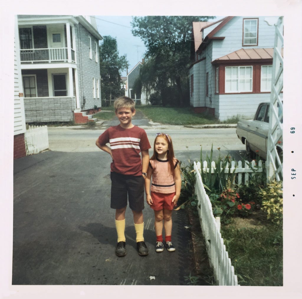 The author and her brother at their great aunt’s house on Water Street, 1969 The author and her brother at their great aunt’s house on Water Street, 1969