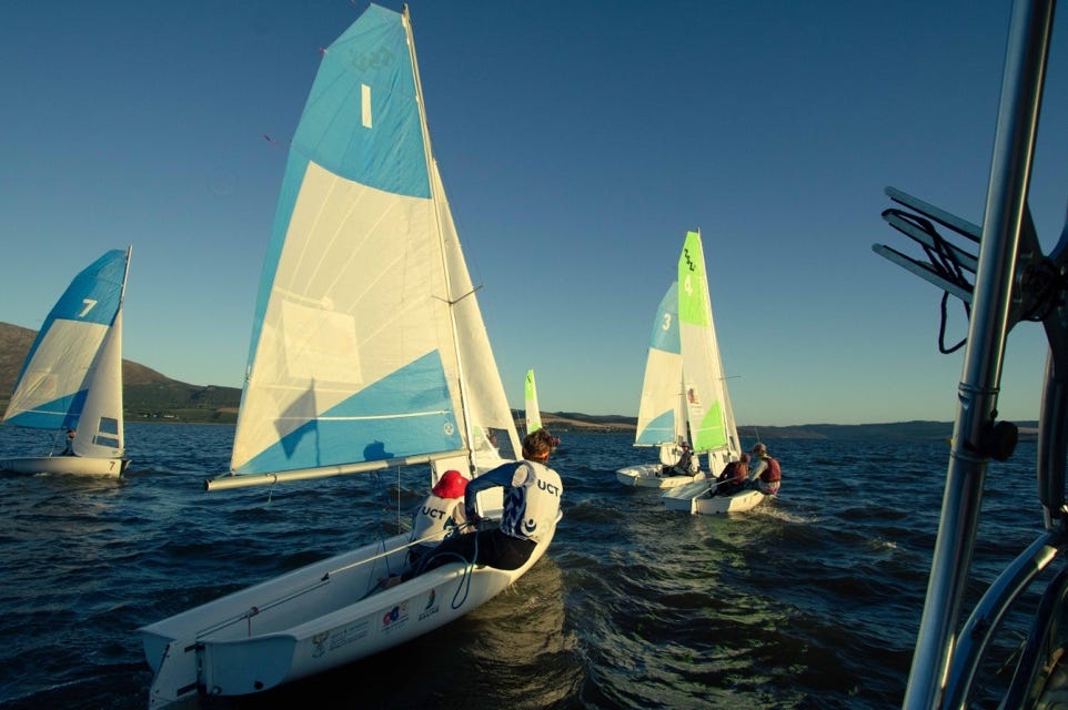 A group of sailboats on the water

Description automatically generated