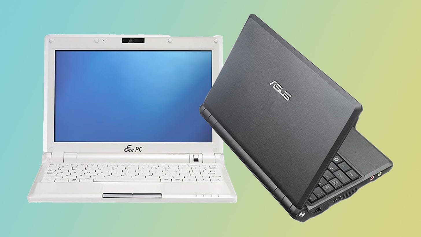 ASUS Eee PC netbooks from front and back angles