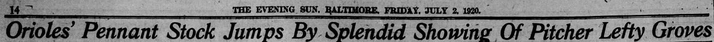 1920 Baltimore Evening Sun Lefty Grove