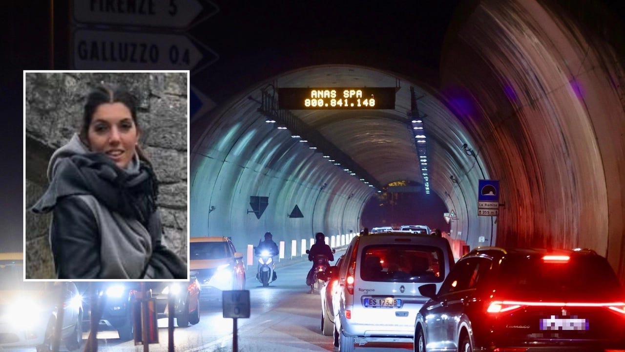 Il traffico bloccato per l'incidente mortale al Galluzzo (foto Giuseppe Cabras / New Press Photo). Nel riquadro la vittima Irene Furiesi, 37 anni