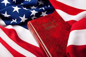 an image of the American flag with a Bible superimposed over it