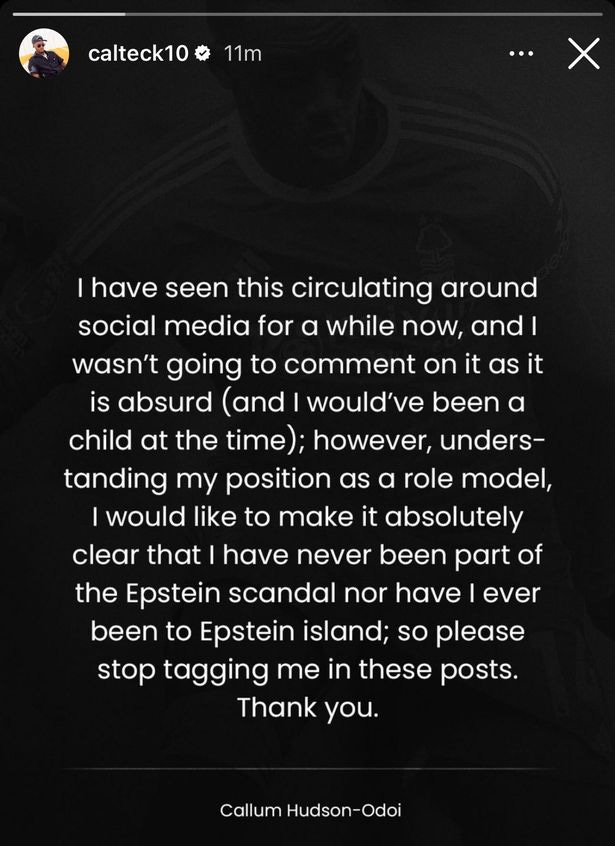 Premier League star Callum Hudson-Odoi addresses "absurd" Jeffrey Epstein  scandal links - Mirror Online