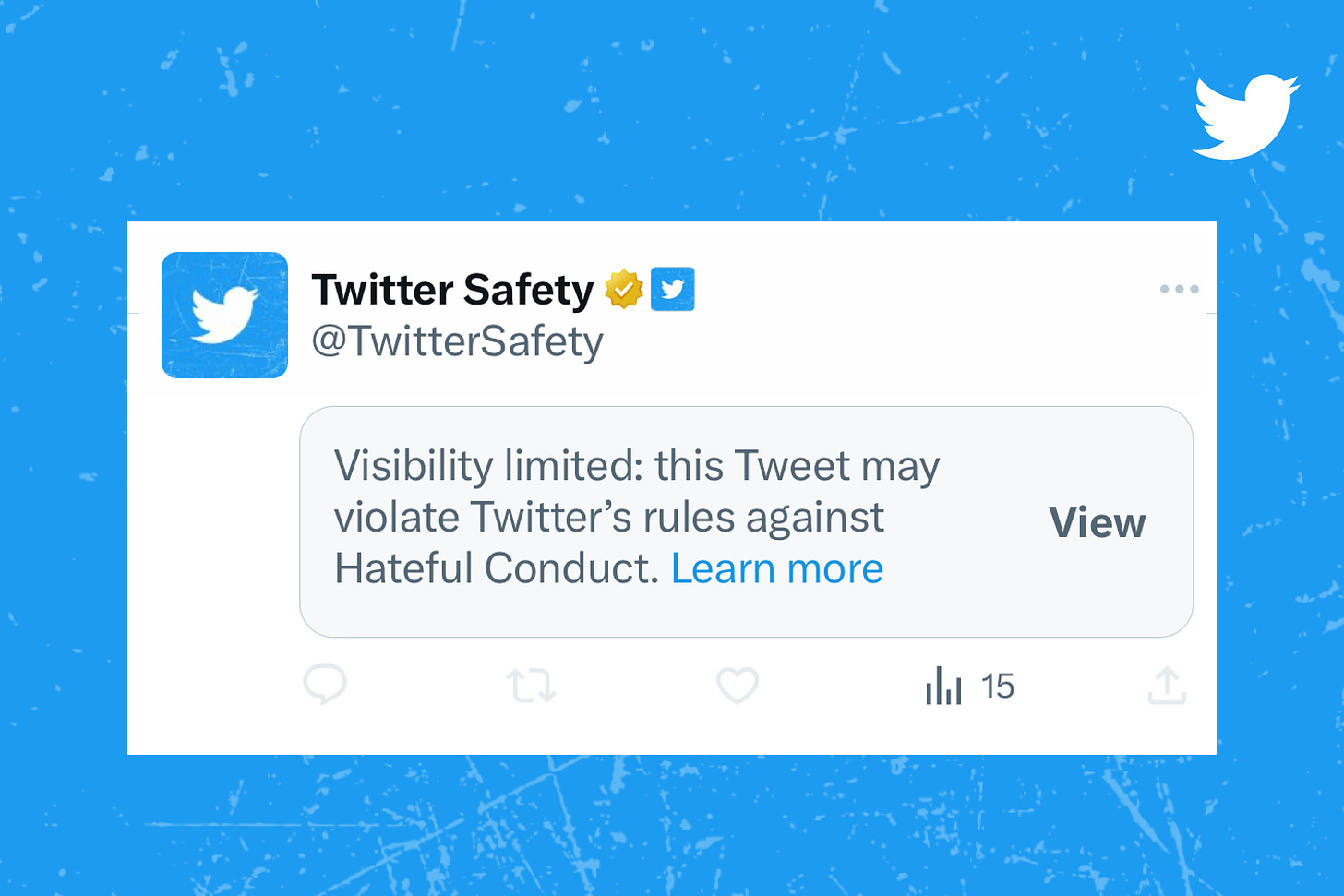A screenshot of a tweet with a label saying that Twitter has limited its visibility.