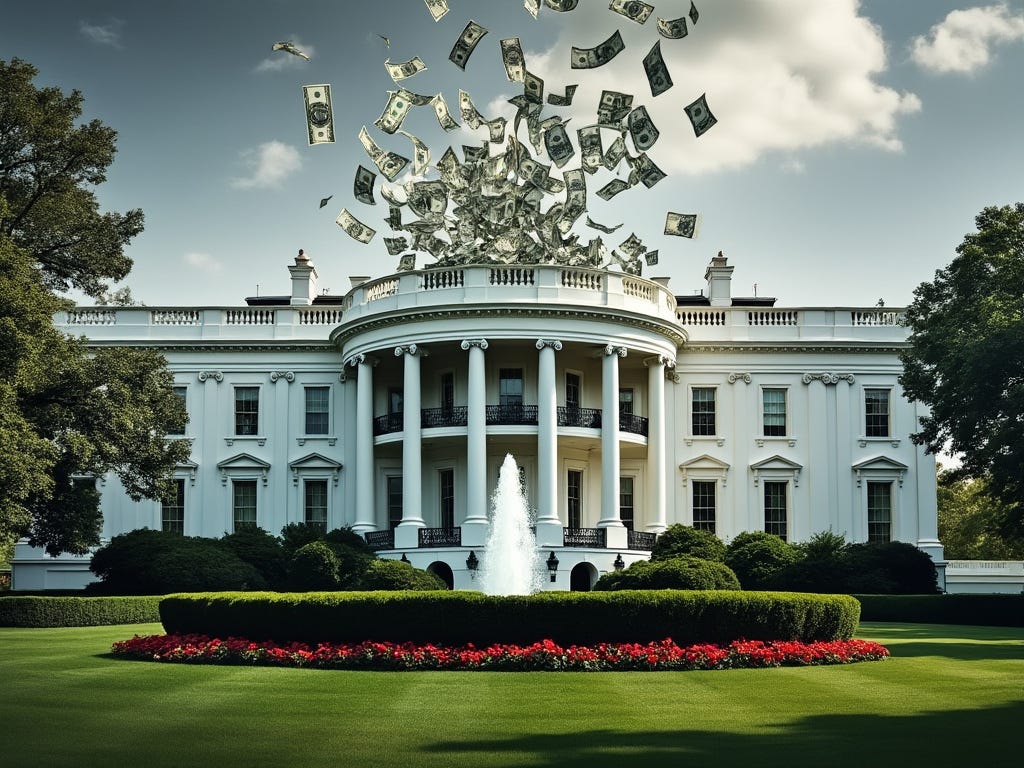 AI image of money flowing in to the White House