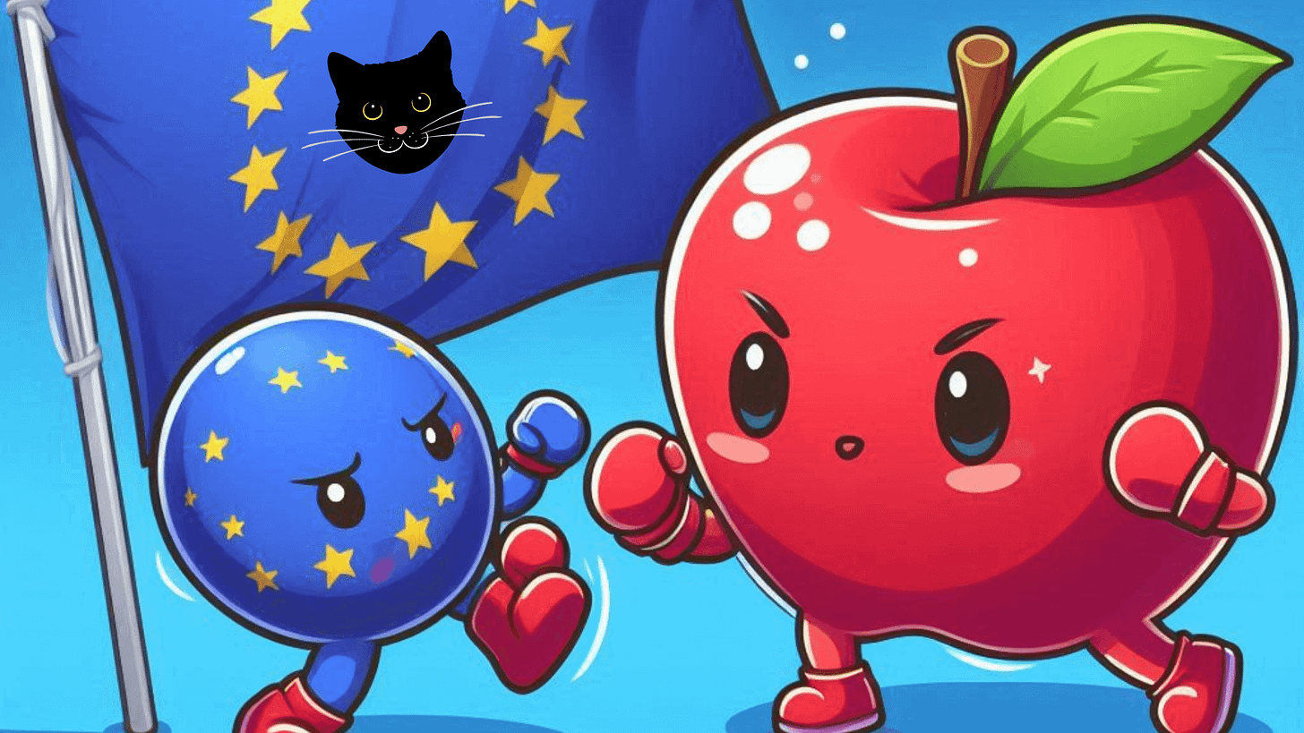 Image of apple fighting a European Union flag