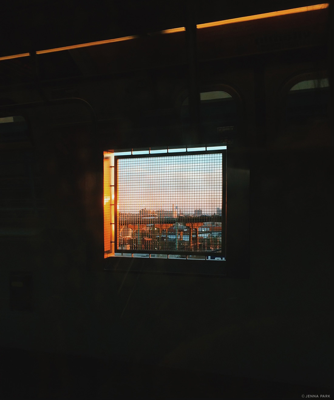 Sunset out a subway window