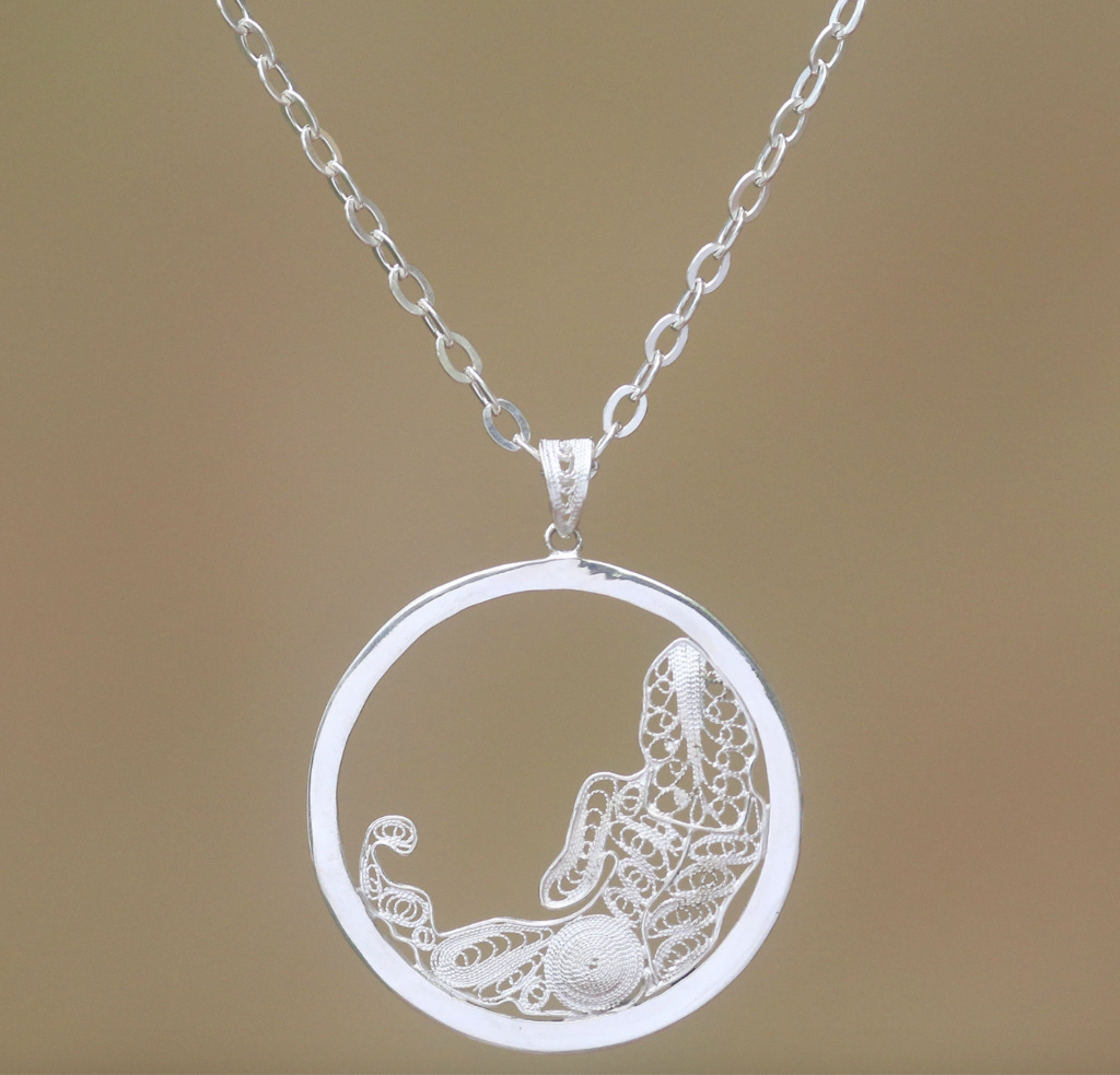 Summer Zodiac Sign Gift Guide:Elegant Virgo symbol Silver Filigree necklace