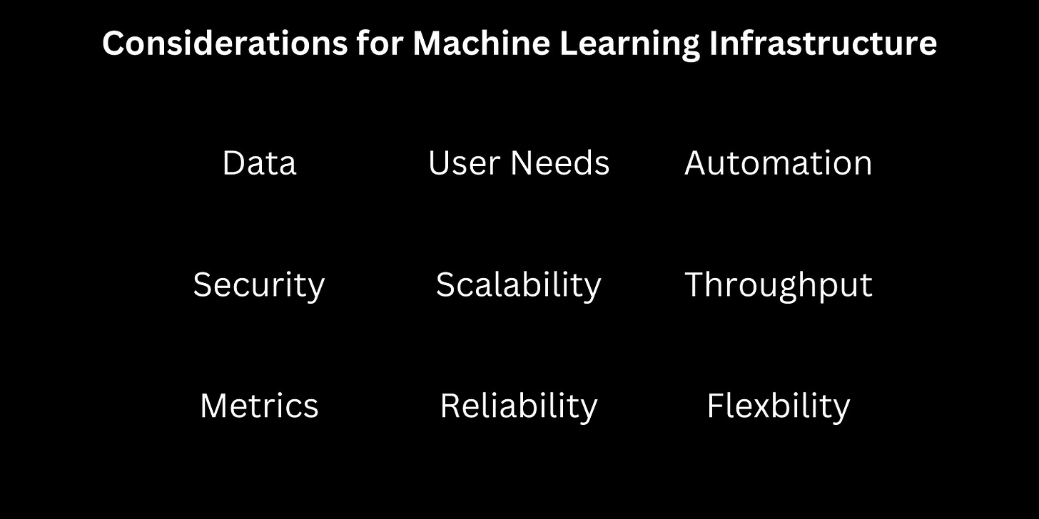 the nine most important considerations for machine learning infra that are discussed below