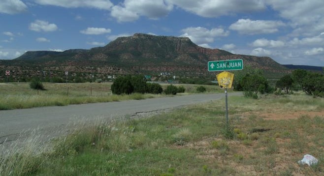 The start of the ghost-town tour on State Highway 3, east of Santa Fe. 
