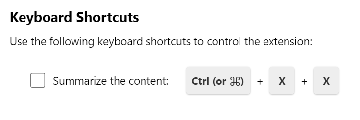 Keyboard shortcuts for controlling the Glasp extension.